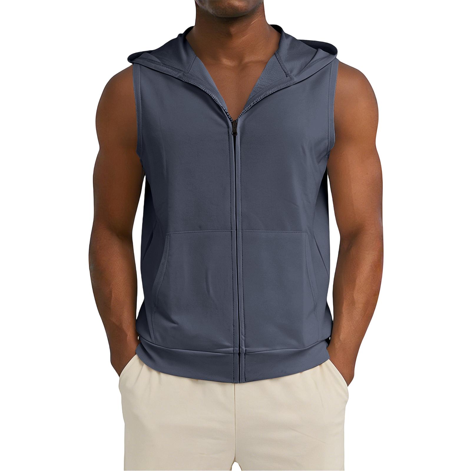 

Men s Casual Hooded With Pocket Zipper Top Men s Fitness And Sports Breathable Sleeveless Jacket XL