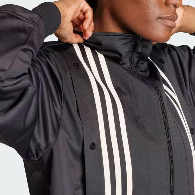 Adidas Originals Neutral Court Track Top With Three-Stripe Color Block Zip-Up Collar Long Sleeve Jacket Women Tops Black IS5247