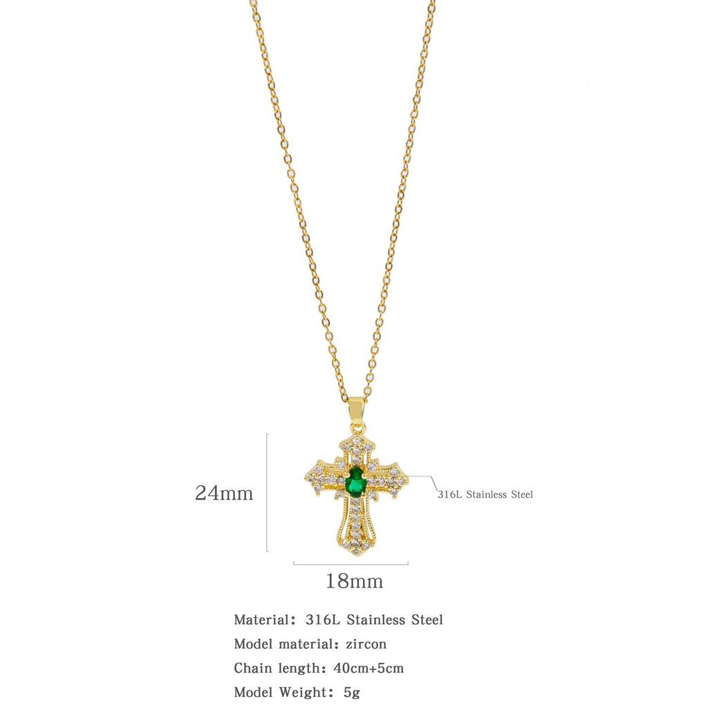 Hip Hop Luxury Zircon Cross Pendant Necklace Stainless Steel Chain Jewelry Gifts for Women Men