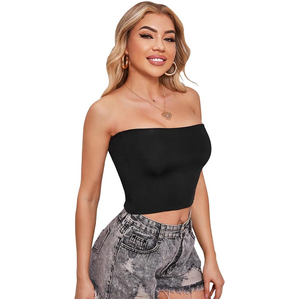 Straplez Tank Top Düz Renk CropTops Kadın Yaz Camiş Rahat Kaşkorse Moda Tüp Kadın Kolsuz Kırpılmış Y2K Giysileri