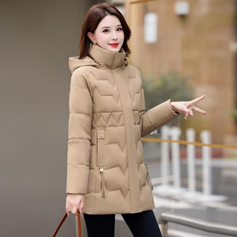 Women's medium and long cotton-padded clothes, new slim-fitting down cotton-padded clothes, hooded winter cotton-padded jackets, trendy.