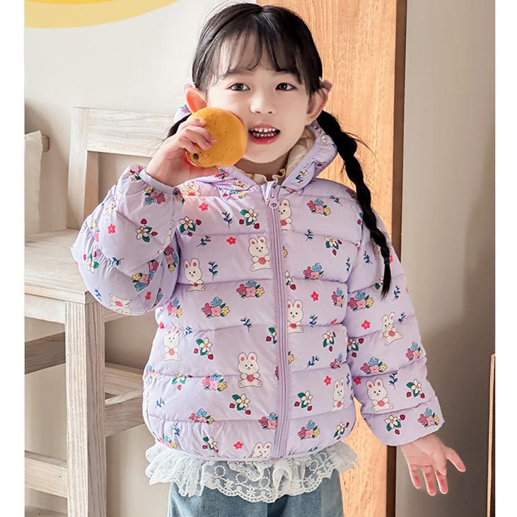 autumn cute Flower print coats Girls' warm cotton-padded children's clothes fashion style blue winter baby girl thickened short cotton-padded jacket
