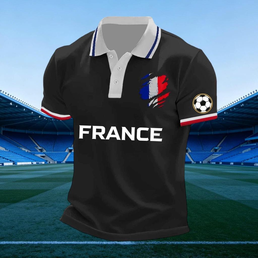 Unisex Casual Short Sleeve Polo Shirt Loose Fit Breathable Lightweight French Print Design Soft Fabric Comfortable Everyday Wear