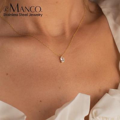 St.delan European & American Fashion Trendy Stainless Steel Mini Cube Zircon Pendant Necklace