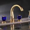 Widespread Basin Faucets Brass Luxury Gold Bathroom Faucet Sink Faucets 3 Hole Lavotory Faucet Hot Cold Basin Faucet Water Tap