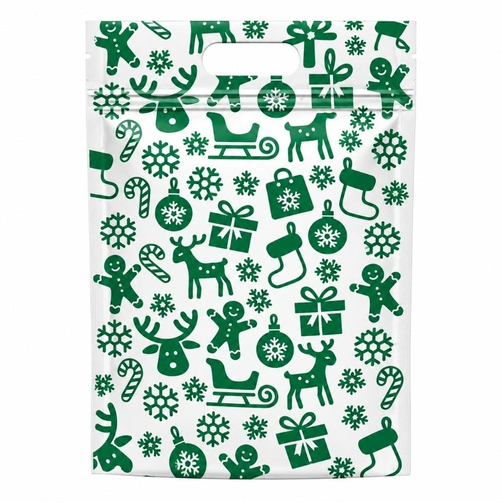50pcs with Handles Christmas Sealing Bags Plastic Packaging Bags Candy Cookie Bags  Xmas Holiday