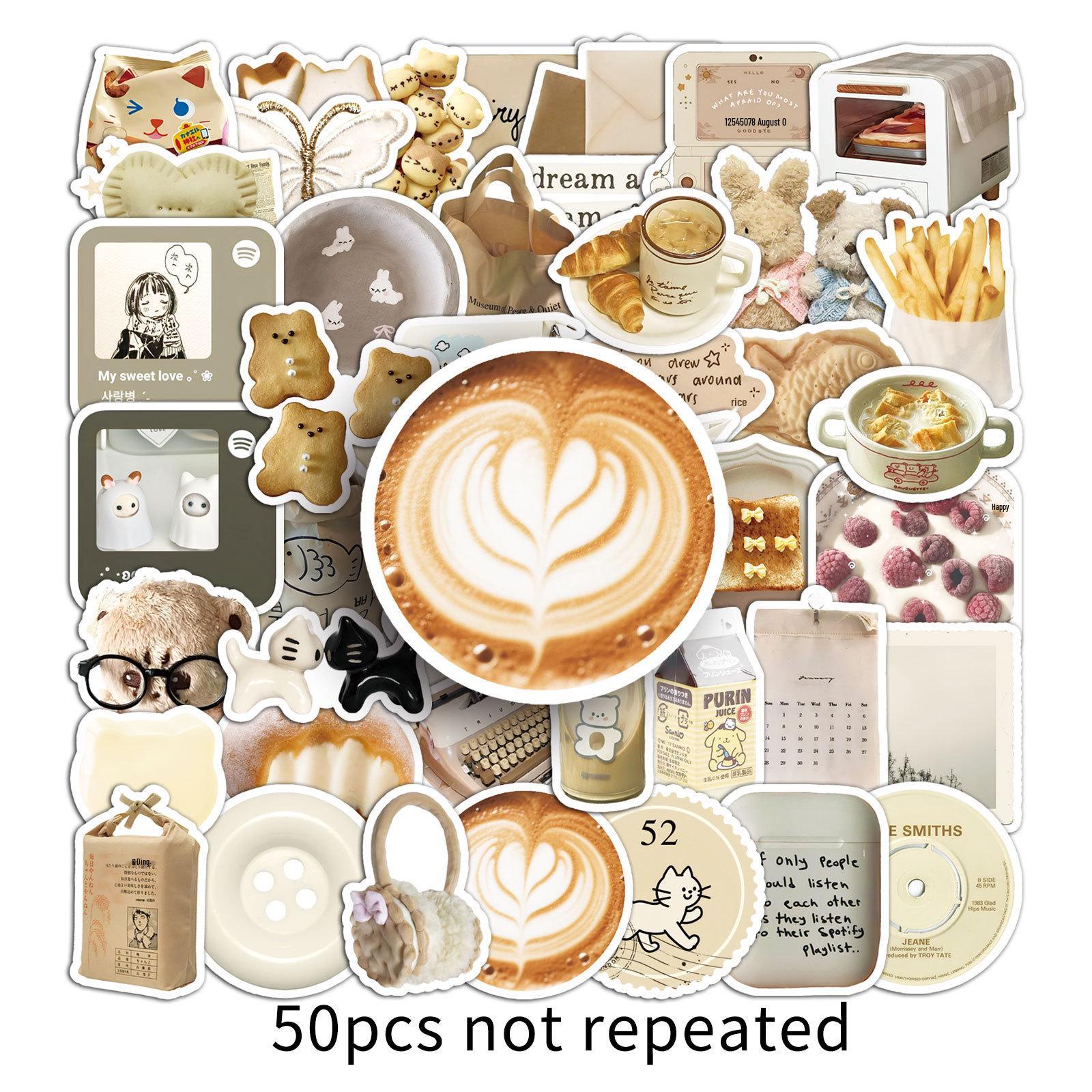 50 Oatmeal Latte Stickers - Cartoon Dessert Style for Phone Cases, Guitars, Notebooks, and More.