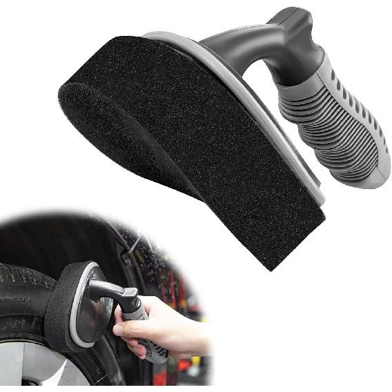 Car Tire Shine Applicator, High-Density Sponge Tyre Dressing Applicator Pad with Curved Handle, Reble Wheel Polishing Brush Auto Detailing Foam for