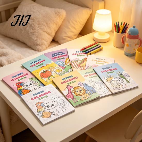 Ink Proof Paper Coloring Book 8PCS Children's Cartoon Book, Animals/Fruits/Vehicles/Fairy Tale Characters Theme, Thickened Ink-proof Creative Drawing