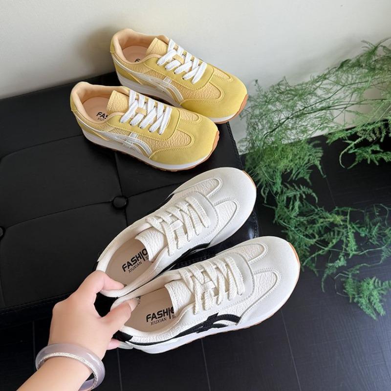 College-Stil dicksohlige farblich passende neue Lederschnürschuhe Student vielseitige Sportschuhe Damen