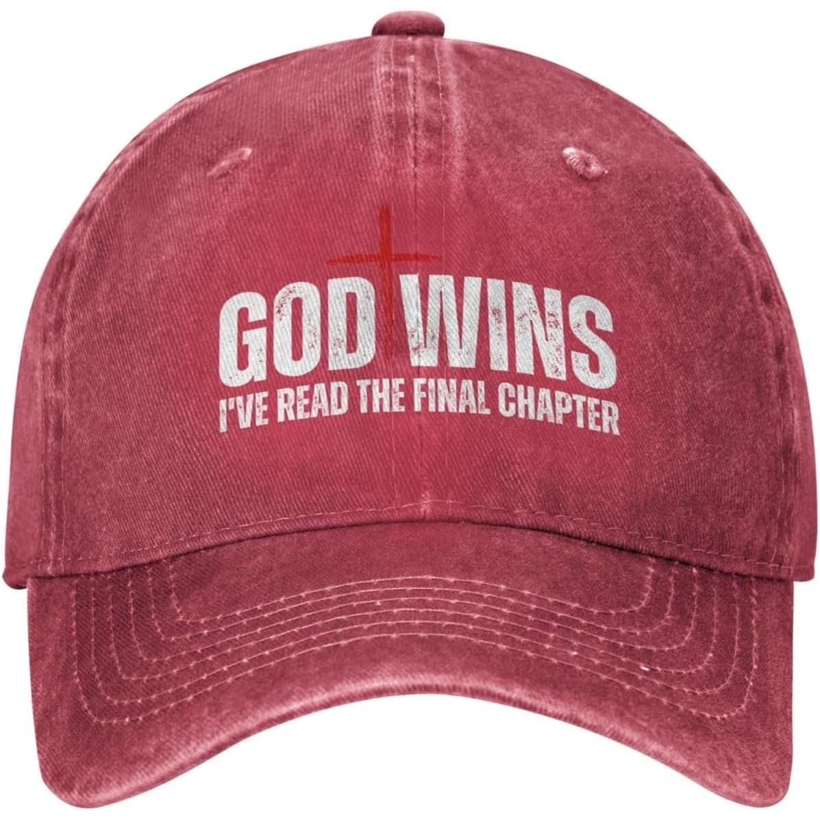 God Wins Ive Read The Final Chapter Christian Baseball Cap Washed Denim Adjustable Outdoor Hat One Size