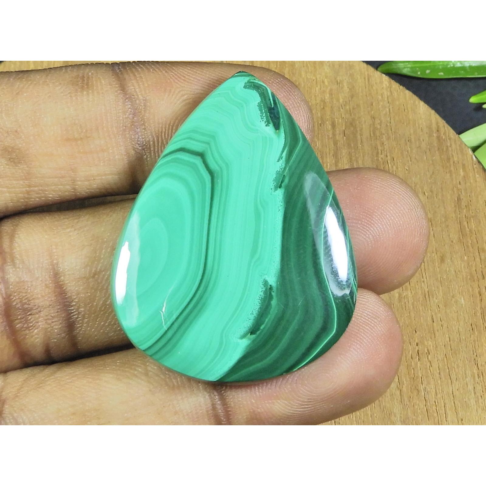 

31X40X06MM Natural Green Malachite Pear Cabochon Loose Gemstone 87Cts. B-137