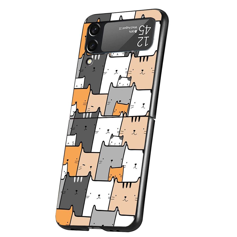Cartoon Cute Cats Background Case Phone Cover for Samsung Galaxy Z Flip 6 5 4 3 5G ZFlip6 ZFlip5 ZFlip4 ZFlip3 Black Hard Trend