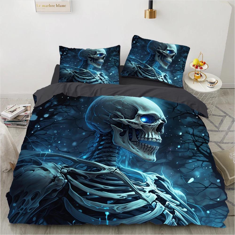 Grim Skull Bedding Set Cartoon Comforter Sets Double Queen King Twin Full Size Duvet Cover Set Kids Girls White Bed Linen