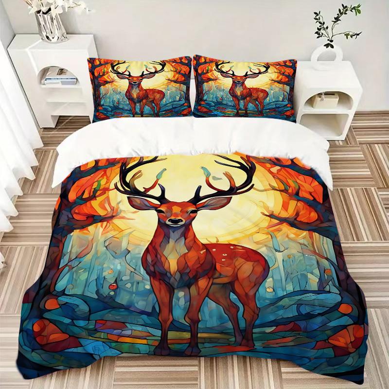 3pcs Bedding Set Deer Forest Includes 1 Comforter + 2 Pillowcases, Without Pillow Inserts, Soft Comfortable, Lightweight Breathable028