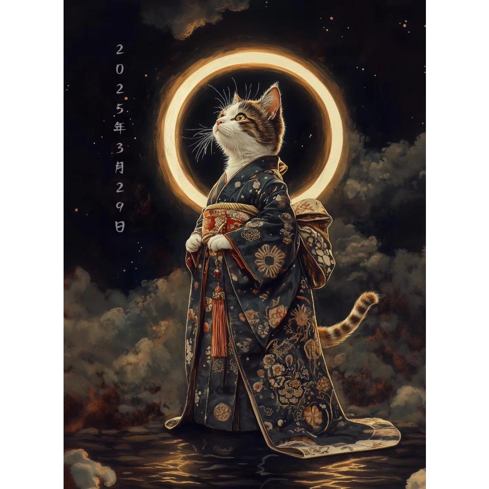 Canvas  Japanese Black Cat Bathing Moon Lucky Cartoon Illustration Retro Poster Wall Art Pictures Home Decor Wall Decor