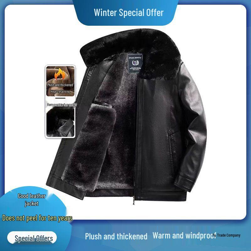 Men's Winter Warm Thickened Leather Jacket for Cycling & Outdoor, Mid-Aged To Dad's Style