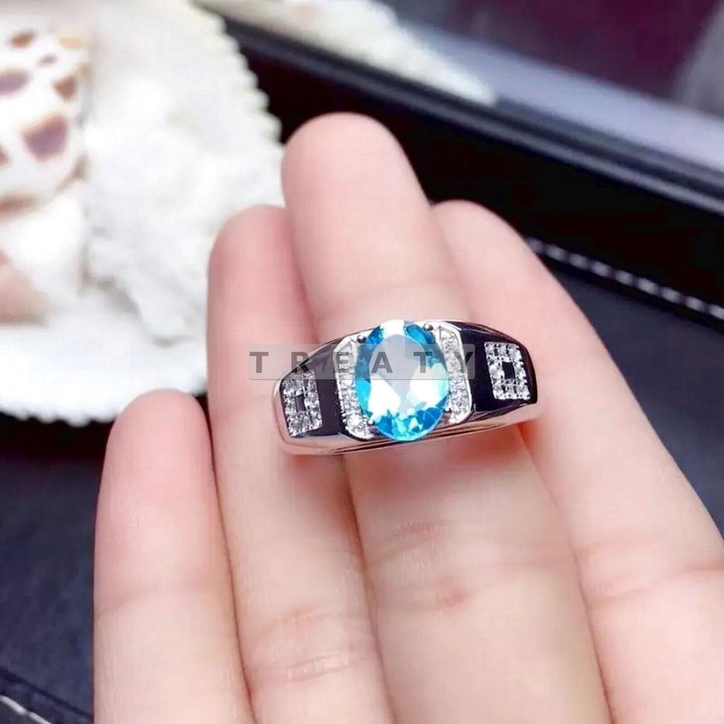 Blue Topaz Oval Cut Gemstone With 925 Sterling Silver Ring For Men's #258 JL375725491547