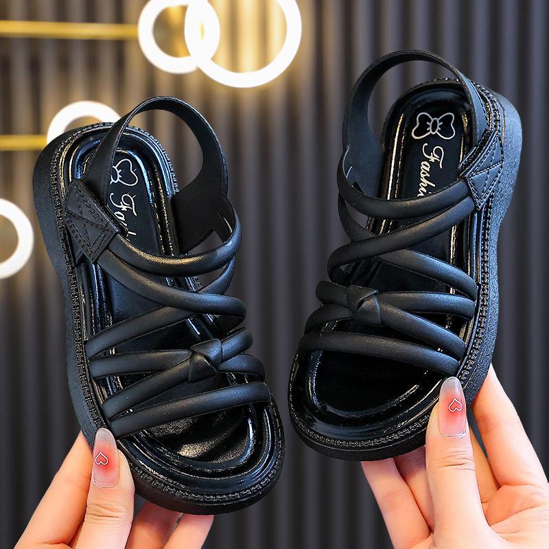 

Новые летние тапочки для девочек, крутые, с мягкой подошвой, нескользящие, удобные, модные, сандалии в римском стиле для детей среднего и старшего возраста 36 чёрный