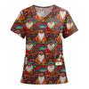 Women's Fashion Printed Short Sleeve V Neck Pattern Tops Pocket Working T-shirts