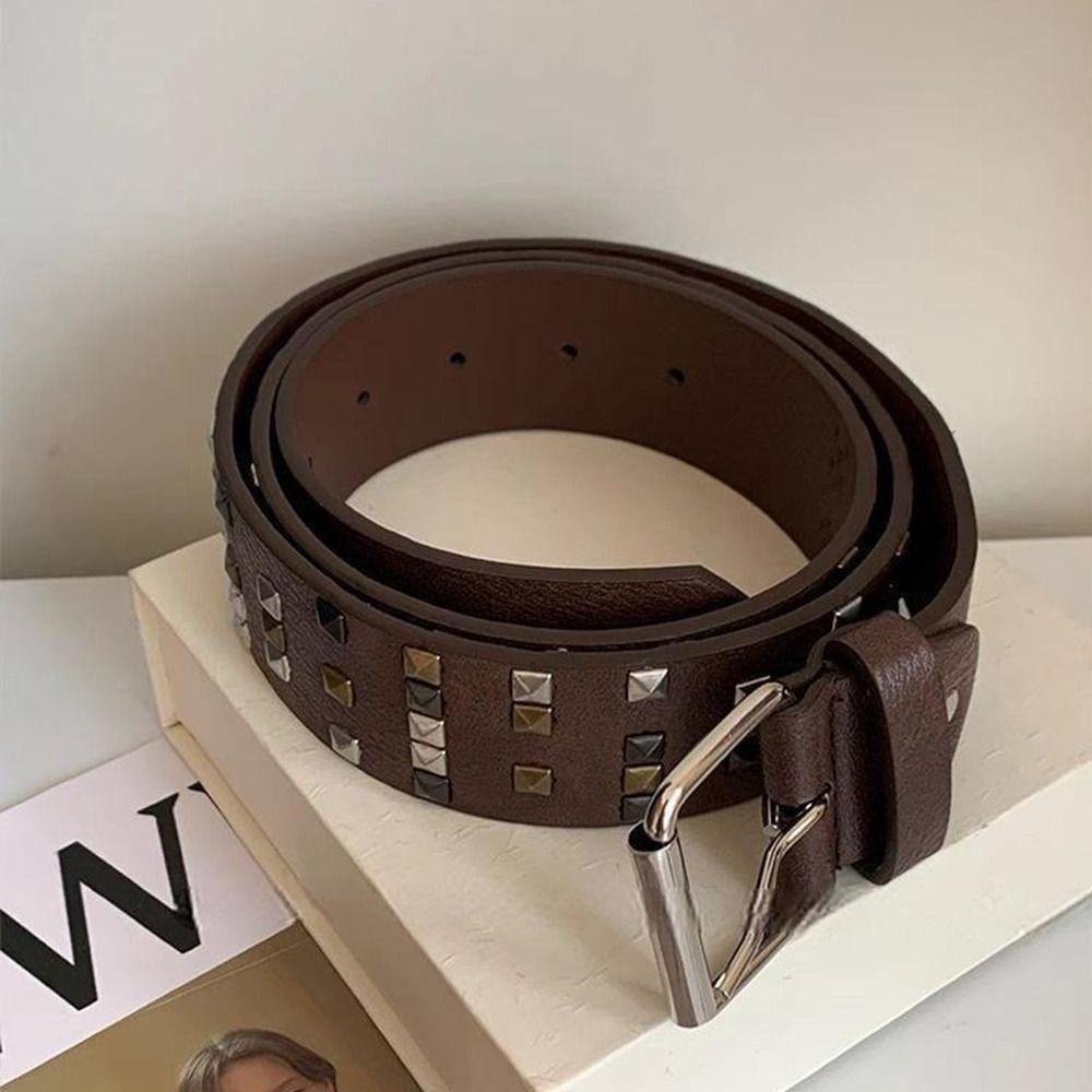 Leather Women's Belt Gothic Dress Jeans Belt Niche Rivet Waist Belt  Streetwear