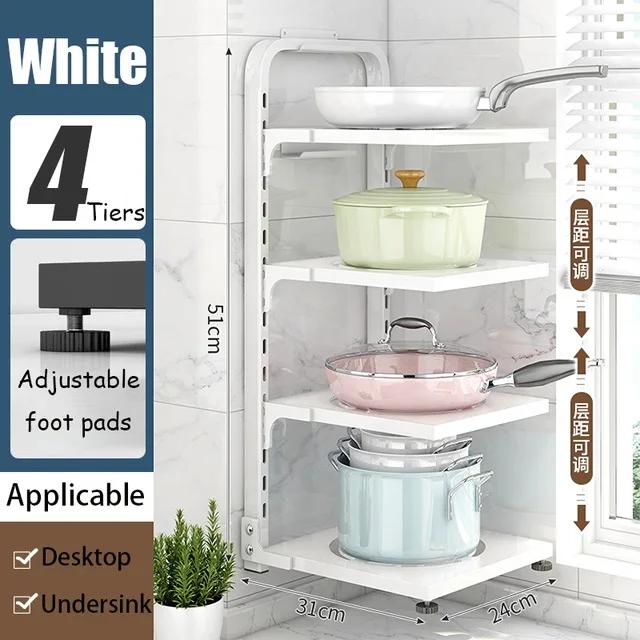 Kitchen Pot Storage Rack Adjustable Under Sink Storage Rack Multi-layer Free Snap-On Pot Cover Rack for Kitchen Storage