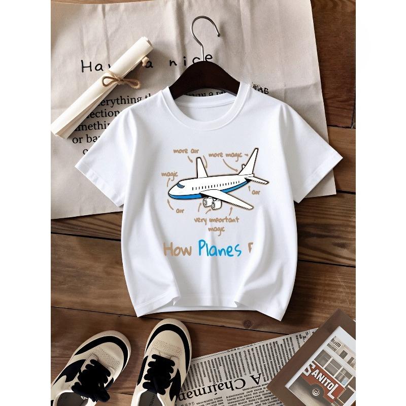 European Sizes Boys' T-shirt Airplane with Magic And Air Flow, Ideal for Outdoor Activities, Soft Knitted Top, Comfortable And Breathable