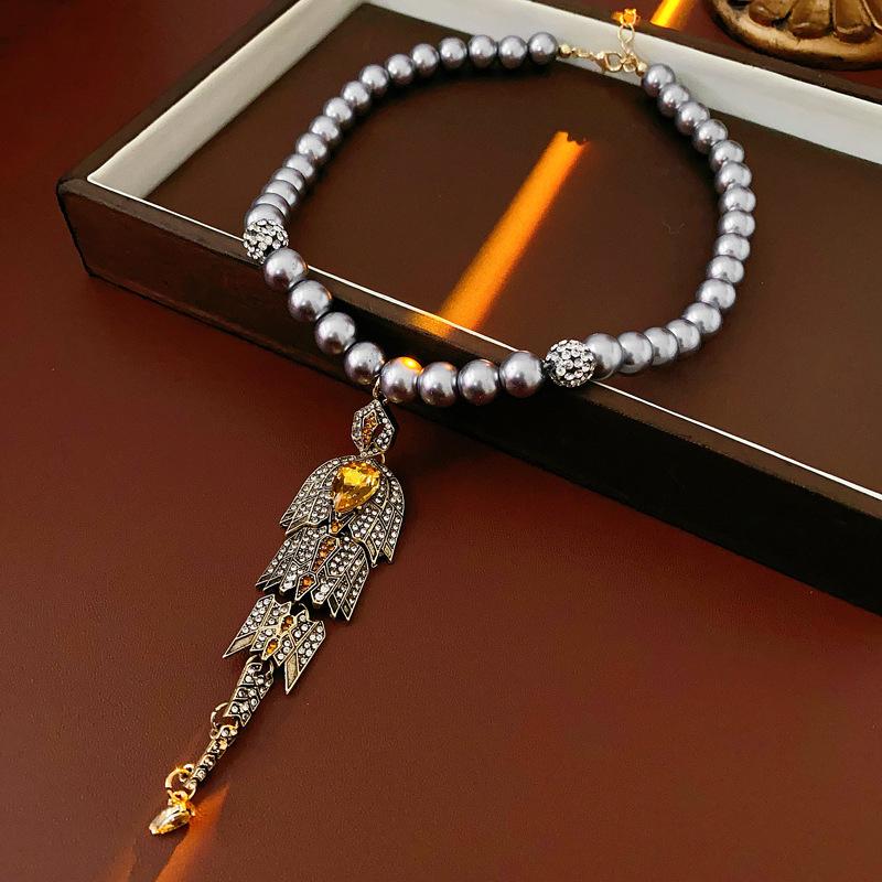 Pre-owned Vintage Retro Diamond-Encrusted Round Necklace & Clavicle Chain Set