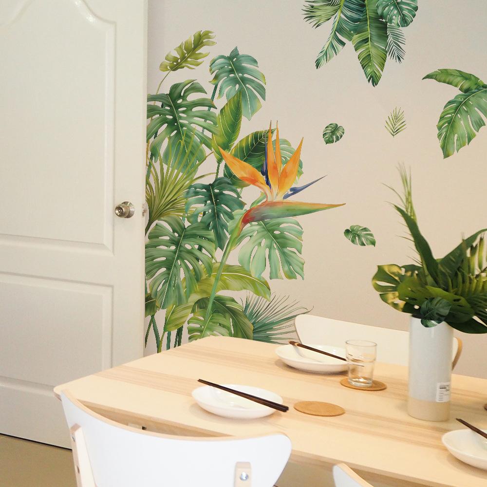 Colorful Tropical Plant Leaves Flowers Wall Sticker Removable Waterproof Self-Adhesive Home Wall Decor