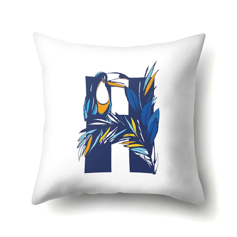 Polyester Pillowcase Tropical Plant Parrot Bird 26 English Letters Home Cushion Cover Bedside Cushion Cover