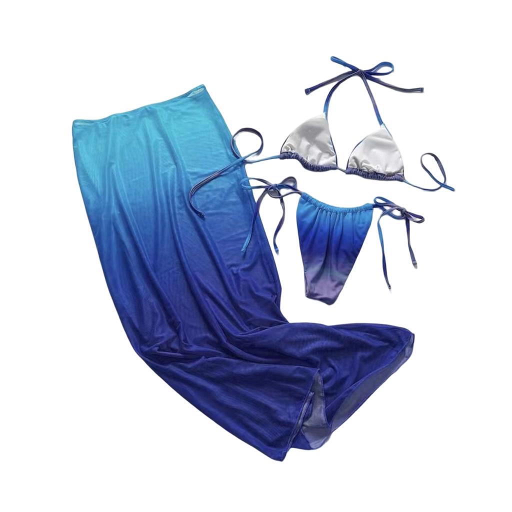 Women’s Fashion Three Piece Bikini Set with Top Adjustable Tie Bottoms and Matching Cover Up Skirt for Beachwear