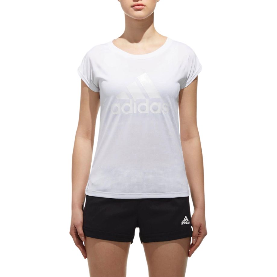 adidas Logo Print Crew Neck T-Shirt Women Tops White CZ2372