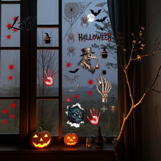 Glass Stickers Halloween Electrostatic Stickers Skull Demon Blood Handprints Bats Scary Window Pattern Cling Clings Spooky for Doors Mirrors
