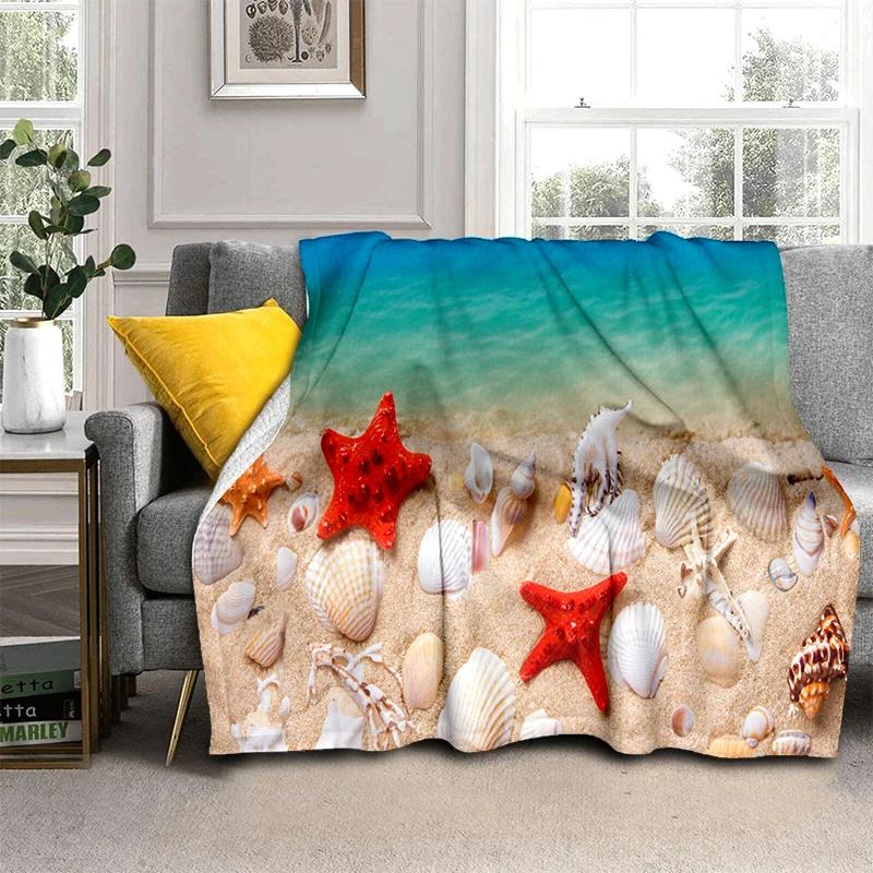 3D Starfish Beach Shell Sea Star Sand Blanket,Soft Throw Blanket for Home Bedroom Bed Sofa Picnic Travel Office Cover Kids Gift