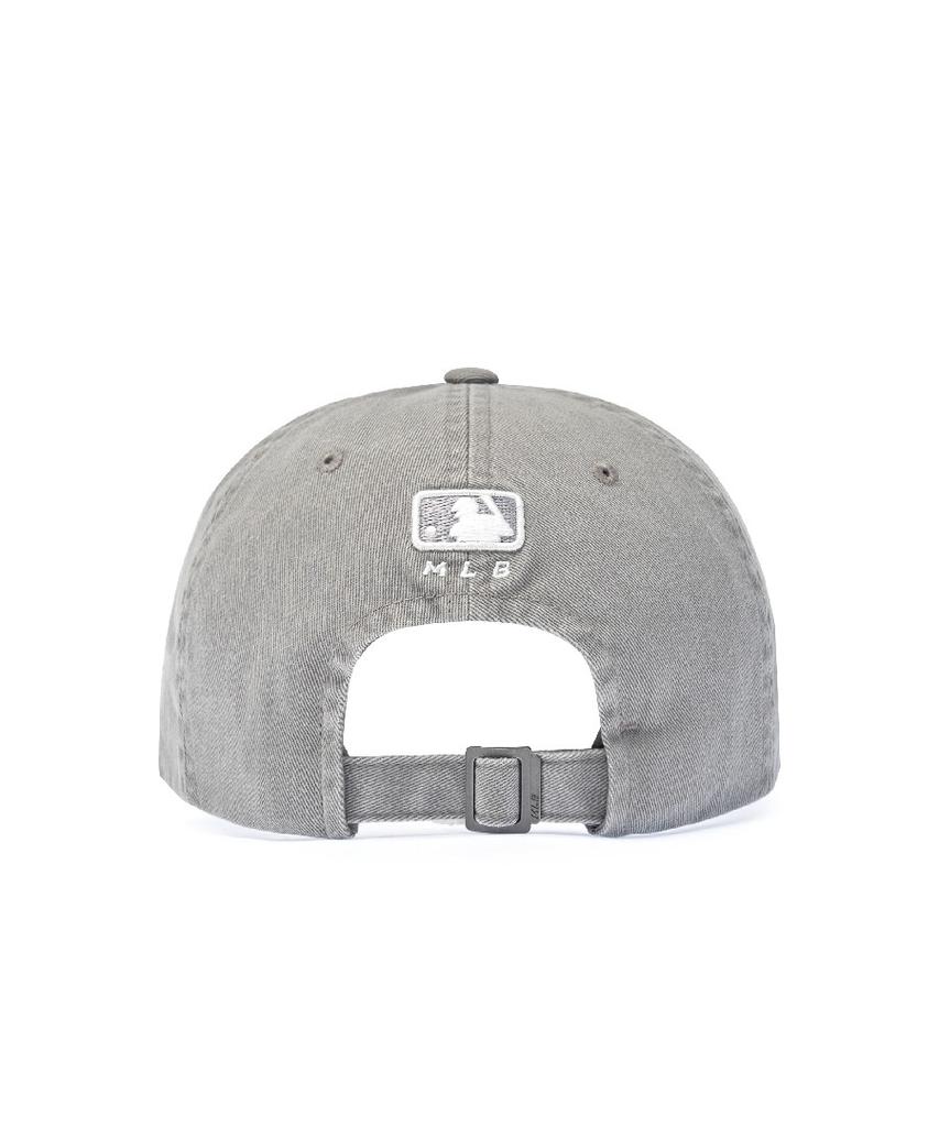Emelbi Vintage Damaged Curve Logo Unstructured Ball Cap Ny (Grey)