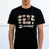 Cute Cartoon Face Sushi Platter Wasabi Chopsticks Japanese Food Graphic Cotton T Shirt Anime Foodie Loose Streetwear Casual Tops