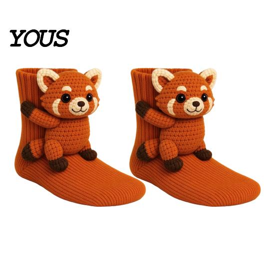 Unique Gift for Friends 1 Pair 3D Knit Animal Socks, Fuzzy Cute Novelty Casual Home Lounge Socks Hand Crocheted Floor Sock, Stuffed