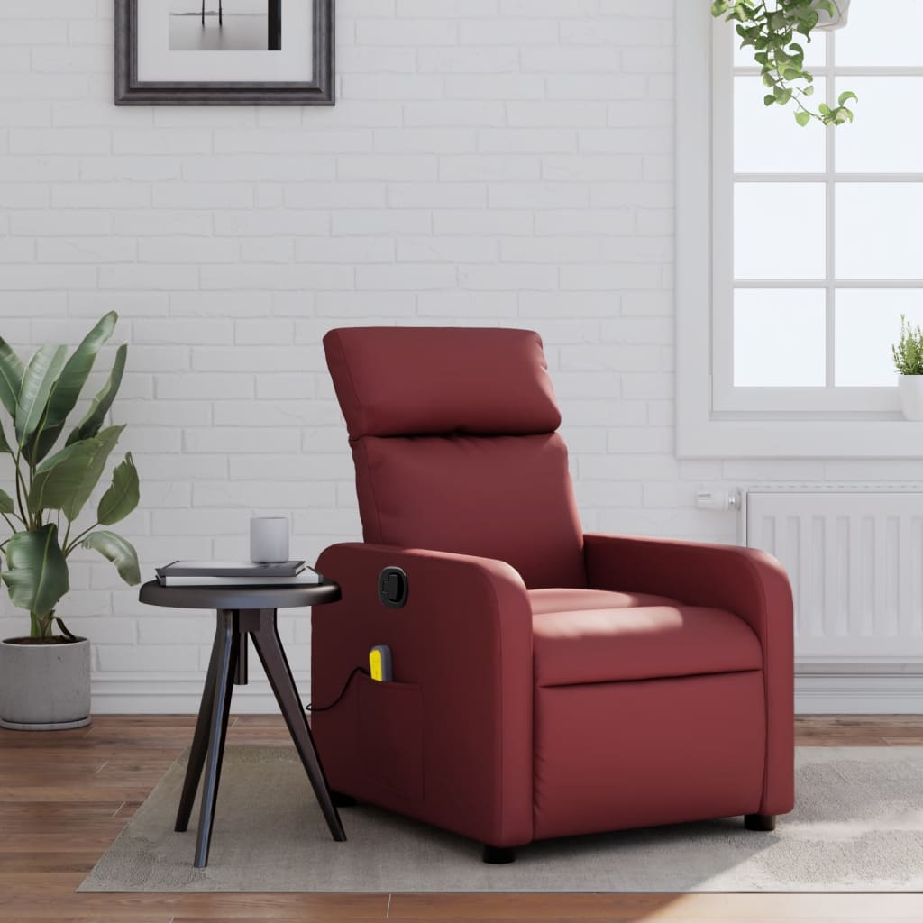 Vidaxl Reclining Massage Chair, Wine Red, Upholstered with Faux Leather