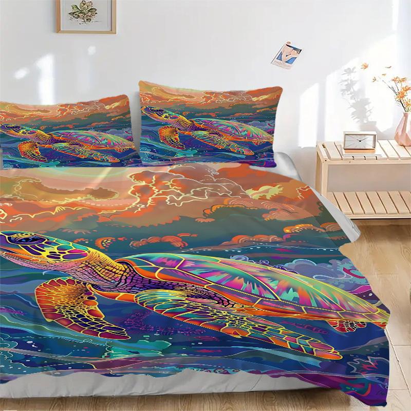 

3pcs Sea Turtle Print Duvet Cover Set, Soft Comfortable Duvet Cover,Guest Room (1*Duvet Cover + 2*Pillowcase, Without Core) yy251104128 135x200cm