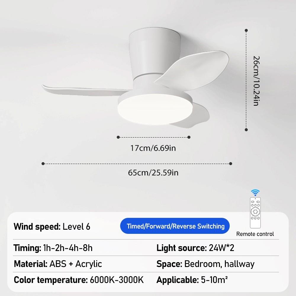 3000K/4000K/6000K 24W 4 Speed 6 Level Fan Ceiling Light Ceiling Fan Light Timing Protect Eyes Fan Lamp