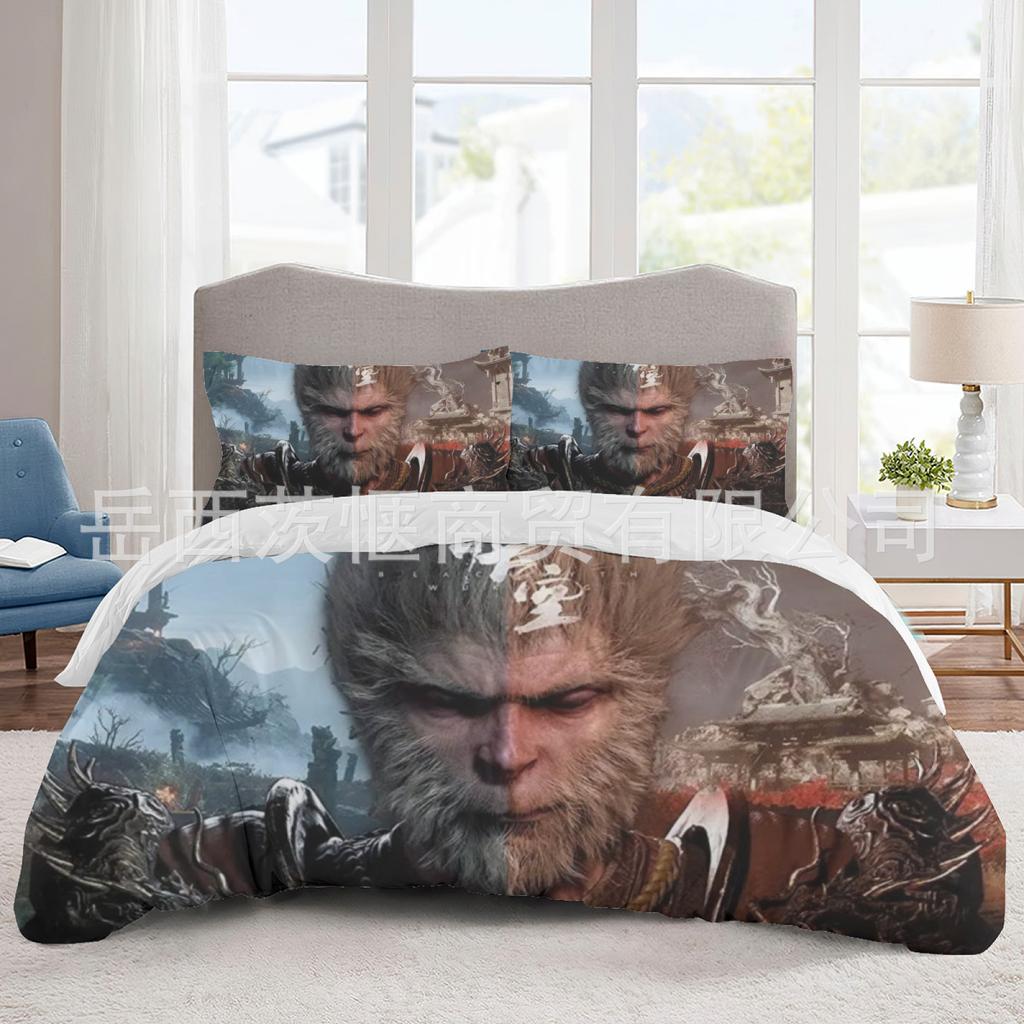 Three-Piece Bed Set, New Black Myth Wukong 3D Quilt Cover