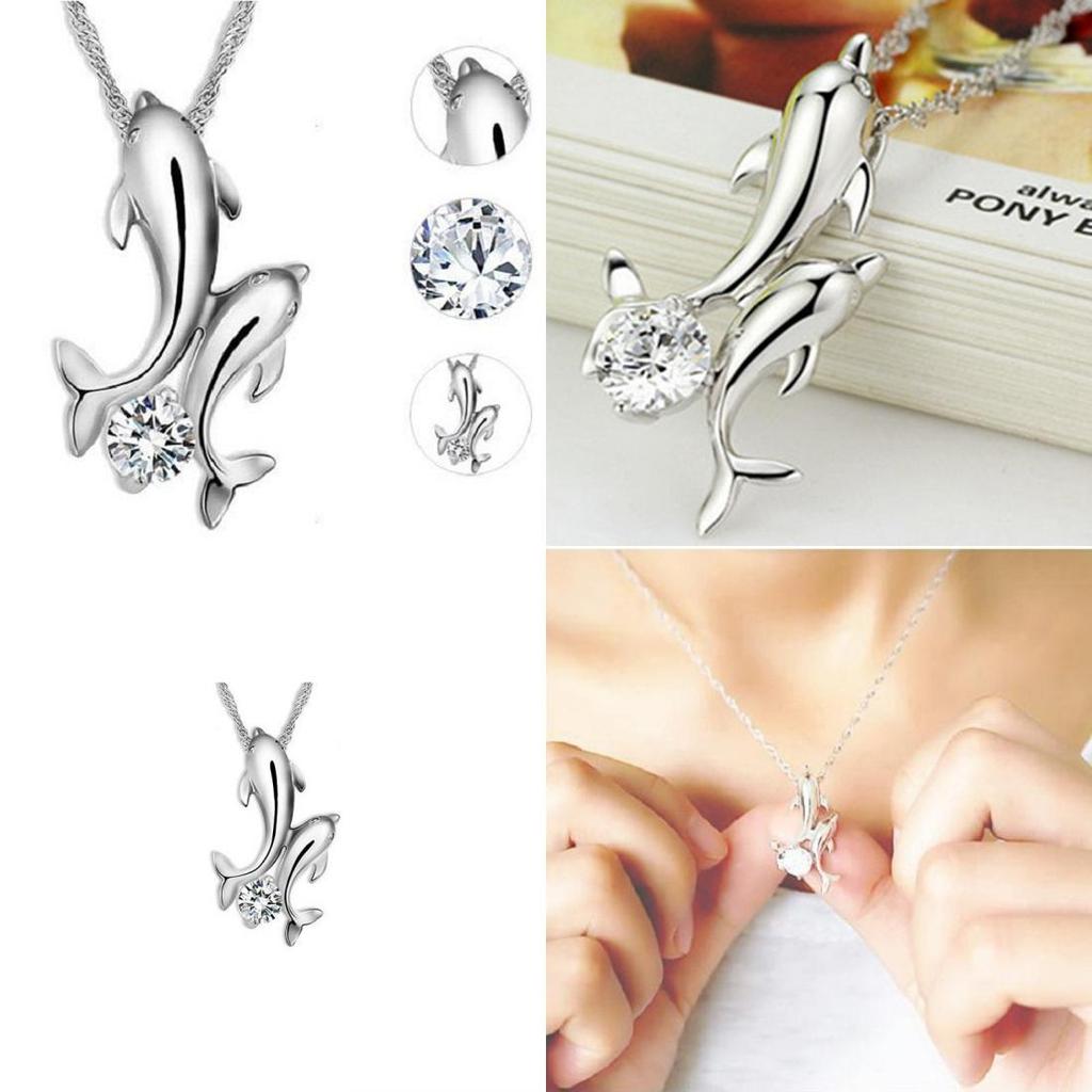 Stylish Double Dolphin Rhinestone Pendant Necklace With Premium Alloy Materials