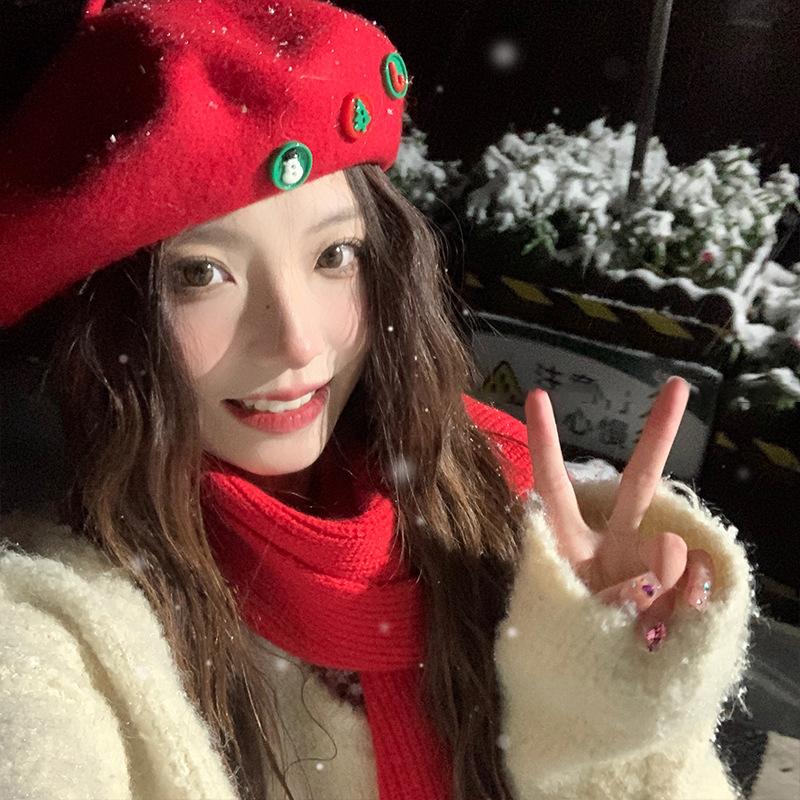 Christmas Beret Vintage Female Winter Warm Hat Student Cap Painter Hats For Women Raiment Xmas  Year Decoration