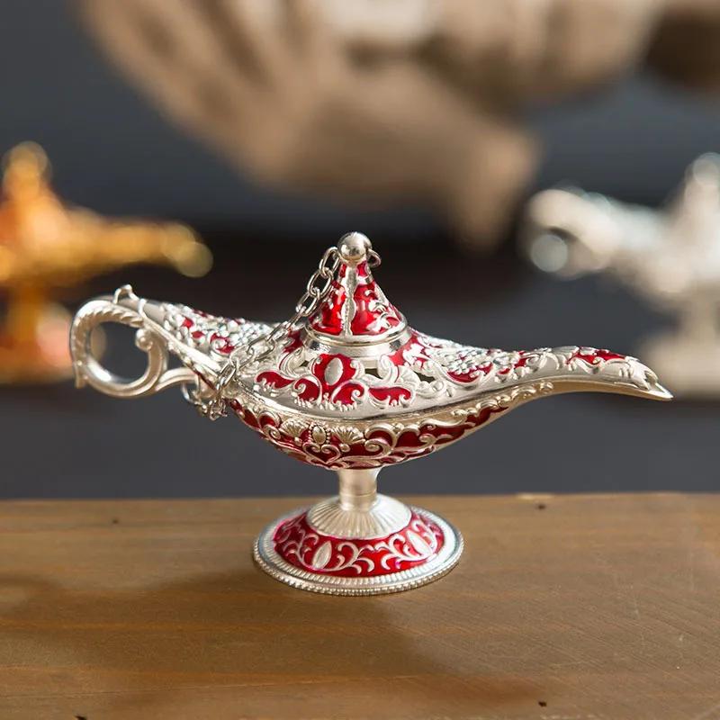12cm(4.7")Klasik Nadir Oyuk Efsane Aladdin Sihirli Cin Lambaları Buhurdanlıklar Retro Dilek Yağ Lambası Ev Dekorasyonu Hediye