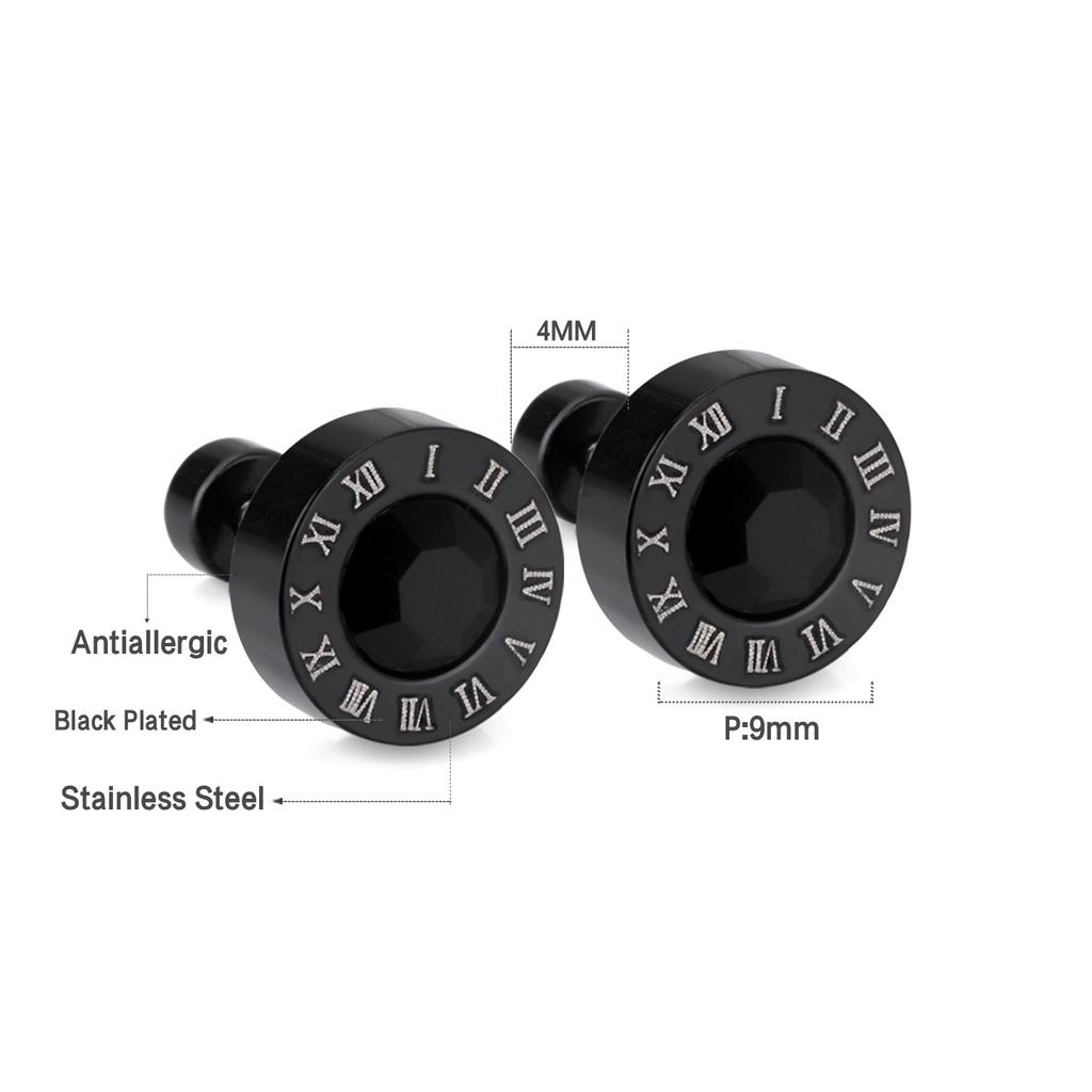 Stainless Steel Acrylic Crystal Stud Earrings for Women Men Punk Roman Number Clear Black CZ Bling Fashion Ear Jewelry