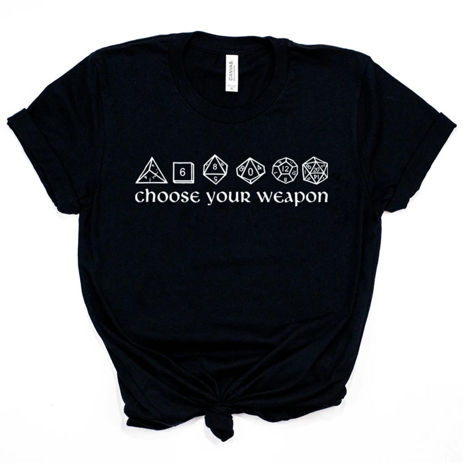Choose Your Weapon T-shirt Funny Dice Shirt Board Games RPG Gaming Tees Unisex Short Sleeve Tshirt Vintage D&D DM Tops Tee XXXXXL чёрный