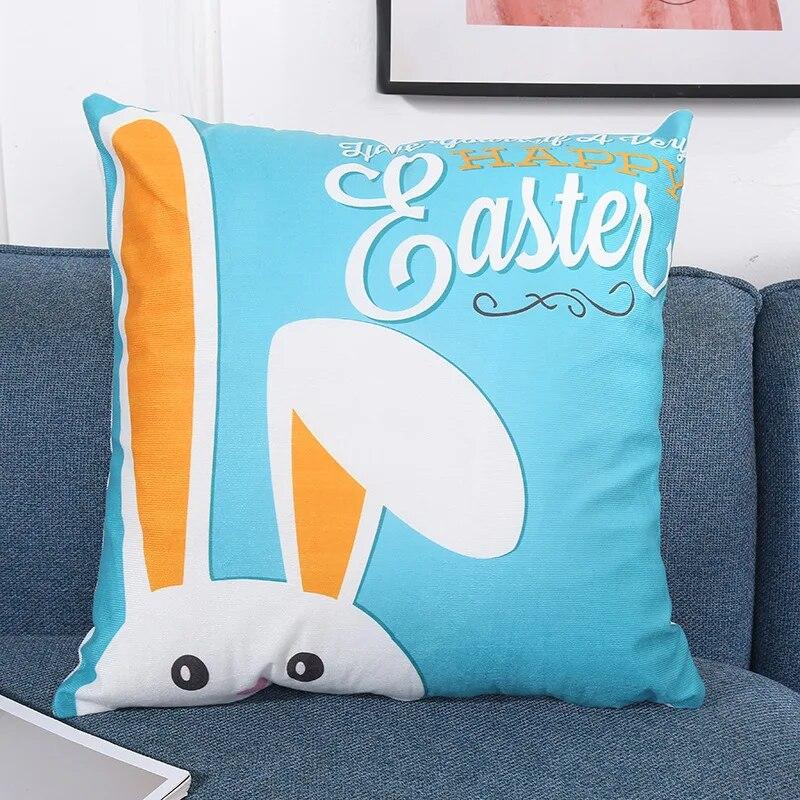 Home Decoration Pillowcase Happy Easter Cute Bunny Egg Print Pillowcase Living Room Sofa Cushion Cover