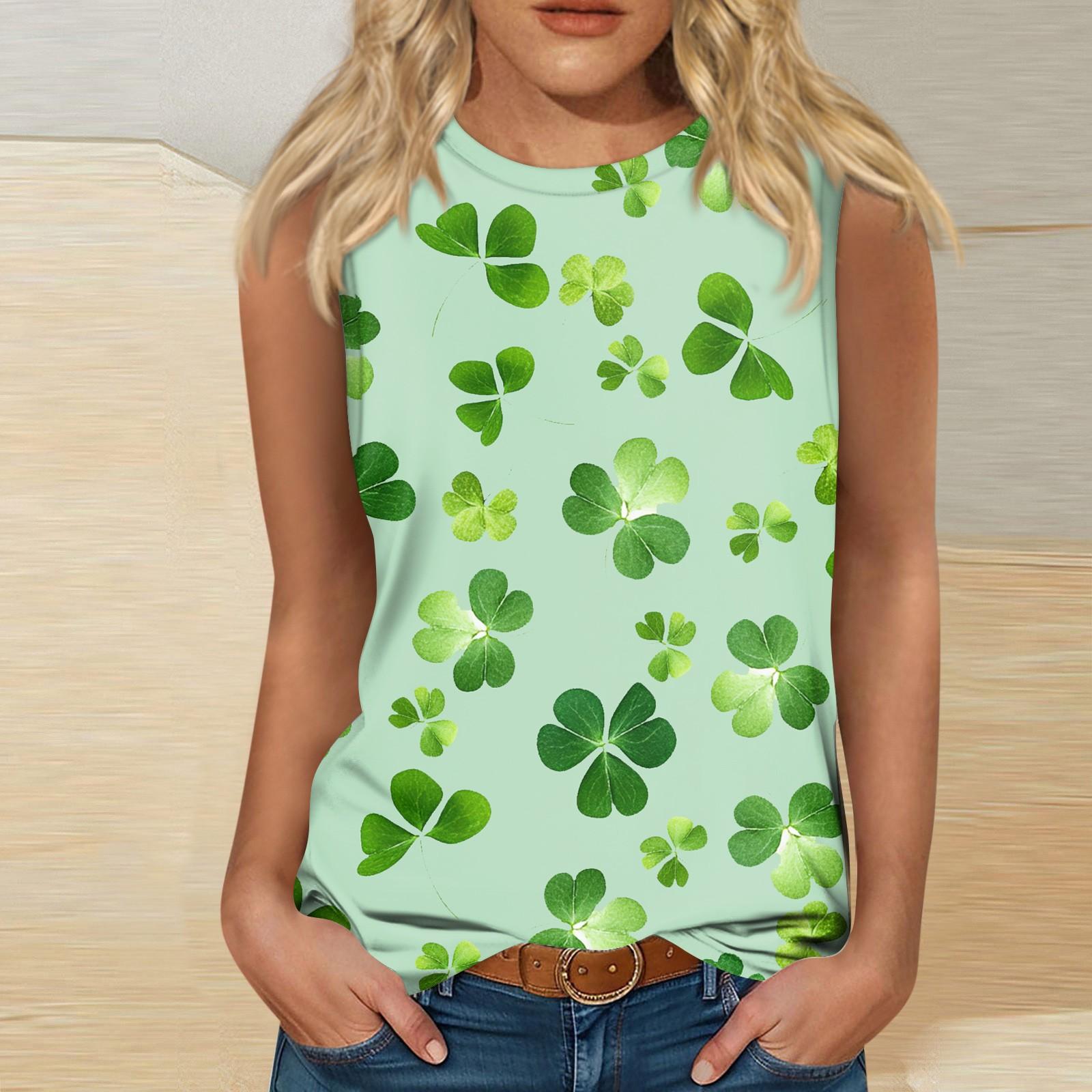 

Женская майка для девочек, повседневная майка с цветочным принтом, майки для женщин, свободный крой, топы без рукавов, струящиеся, St. Патрика L зелёный