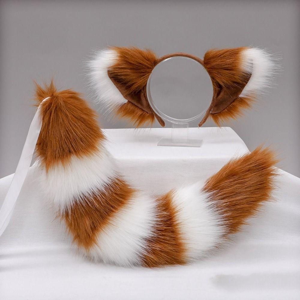 Cat Tail Plush Cat Tail and Ears Set Cat Ear Halloween Animal Cosplay Props  Adult