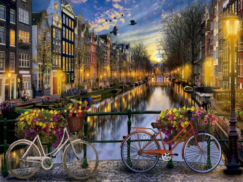 Diy 5d Full Diamond Painting Landscape Embroidery Square Round Drill City Street Bicycle Mosaic Cross Stitch Handmade Art Hobby